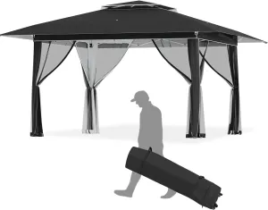 ECOTOUGE Canopy Tent with Sidewalls Instant Shelter Canopy with Carrying Roller Bag, Outdoor Party Gazebo with Waterproof and UV Resistant for Parties, Camping, Picnic (Black 12FT)