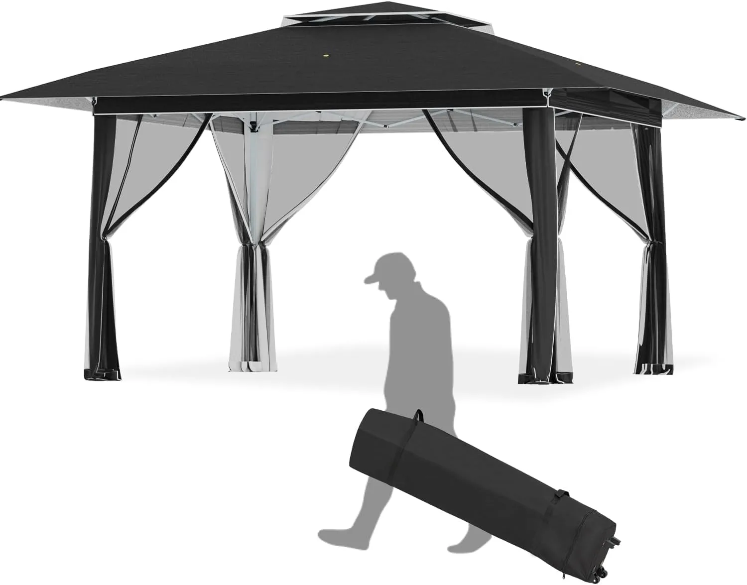 ECOTOUGE Canopy Tent with Sidewalls Instant Shelter Canopy with Carrying Roller Bag, Outdoor Party Gazebo with Waterproof and UV Resistant for Parties, Camping, Picnic (Black 12FT)