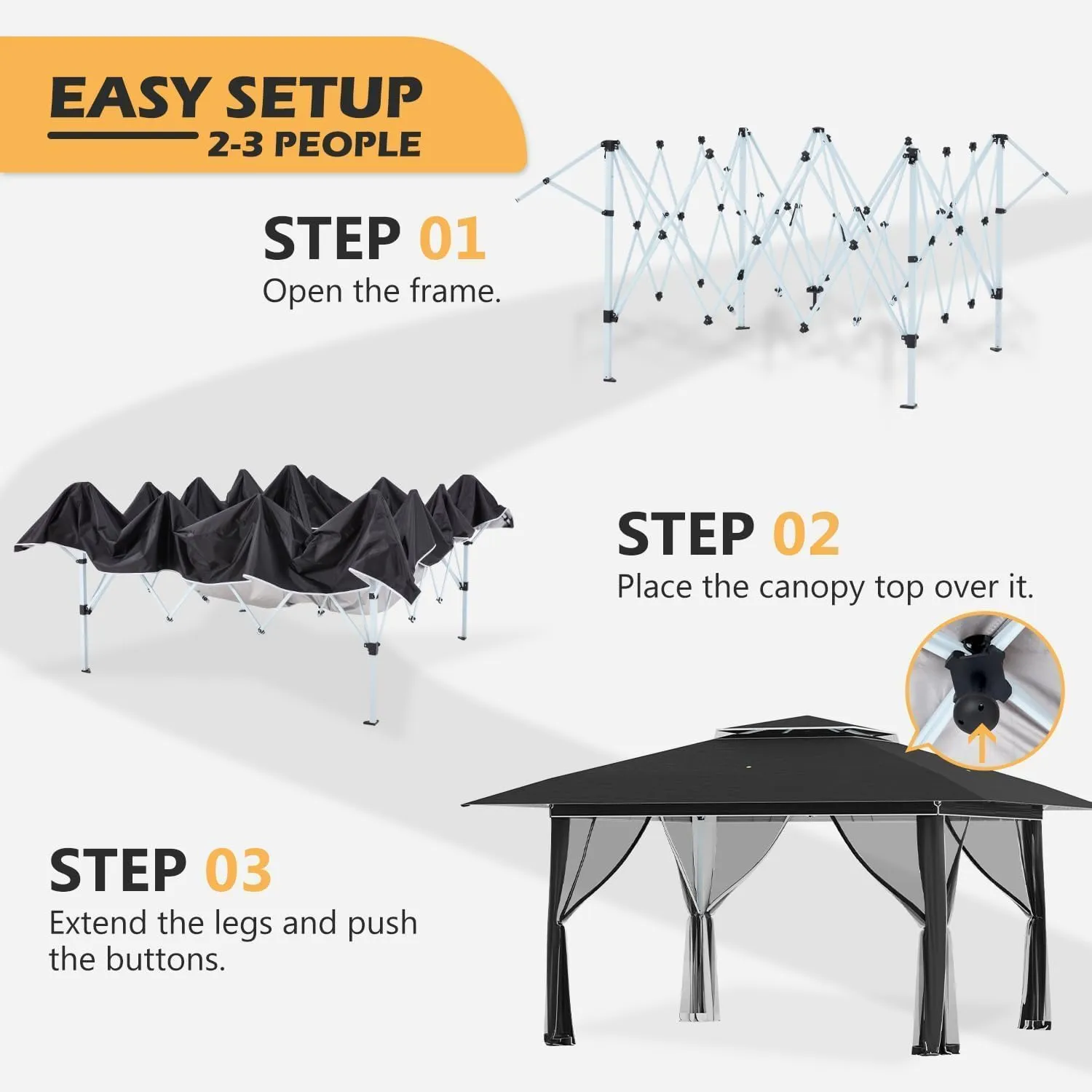 ECOTOUGE Canopy Tent with Sidewalls Instant Shelter Canopy with Carrying Roller Bag, Outdoor Party Gazebo with Waterproof and UV Resistant for Parties, Camping, Picnic (Black 12FT)