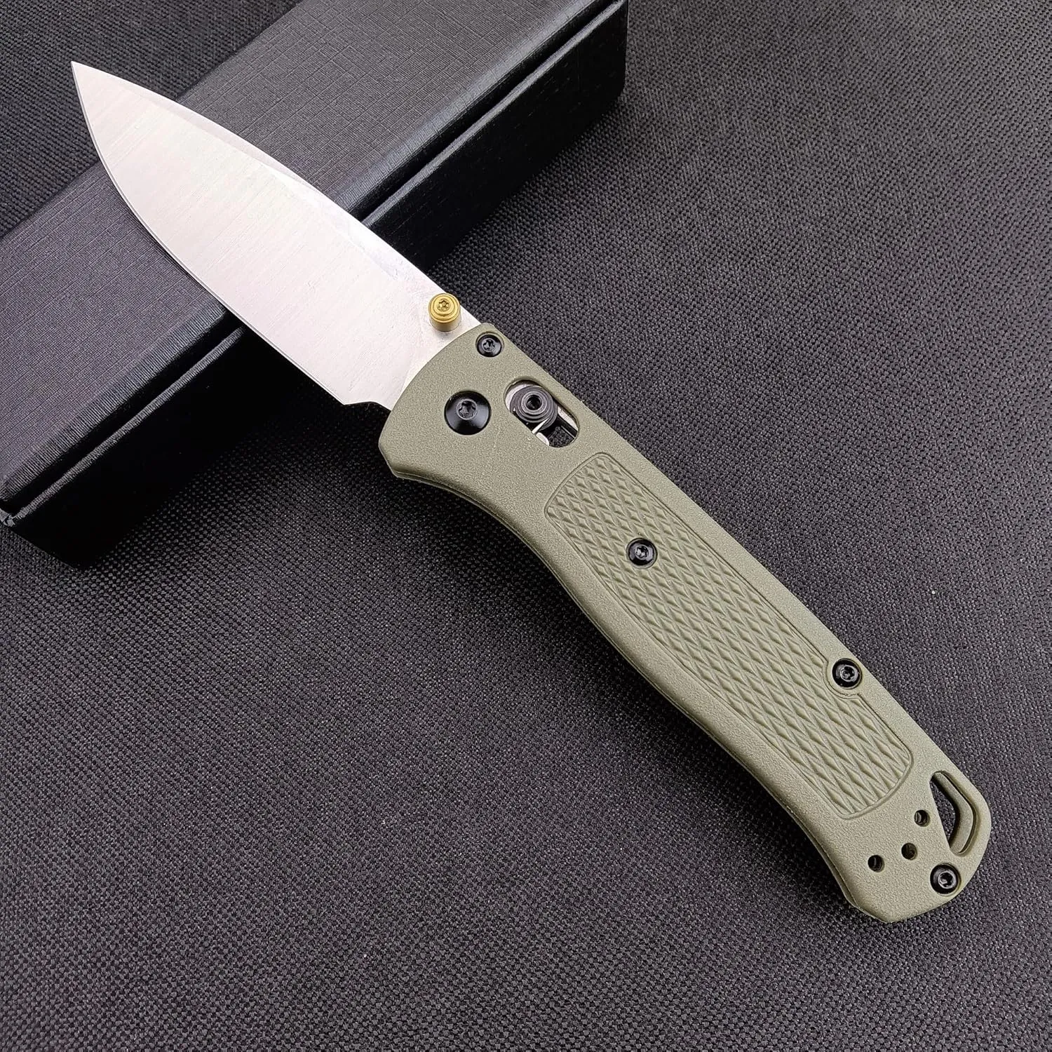 EDC Folding Pocket Bugout Knife, 3'' Razor Sharp Coated Finish, Plain Edge, Grivory Handle with Belt Clip, Axis Lock & Thumb Stud Manual Open (440C Blade)