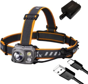 EdisonBright Fenix HP25R V2 1600 Lumen USB-C Rechargeable LED Headlamp, Rechargeable Battery with EBR USB Charging Adapter Bundle