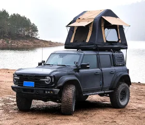 Elevated Camping Experience with Inflatable Roof Top Tent, Quick Setup, Vehicle Compatibility, Khaki & Black