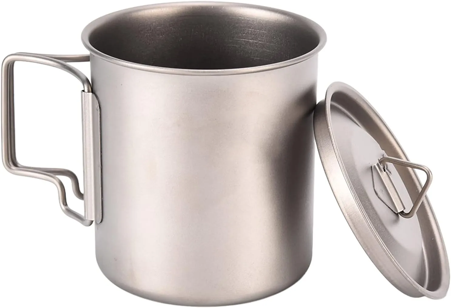 EVTSCAN Camping Titanium Pot, 420ml Ultralight Portable Titanium Cup Mug with Lid Collapsible Handle for Outdoor Camping Hiking Backpacking