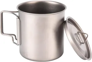 EVTSCAN Camping Titanium Pot, 420ml Ultralight Portable Titanium Cup Mug with Lid Collapsible Handle for Outdoor Camping Hiking Backpacking