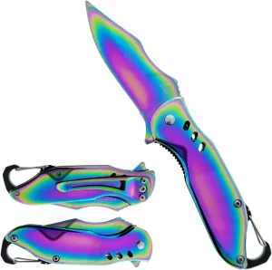 Falcon Metal Handle Folding Pocket Knife with Belt Clip and Belt Ring Clip (Choose Your Color)