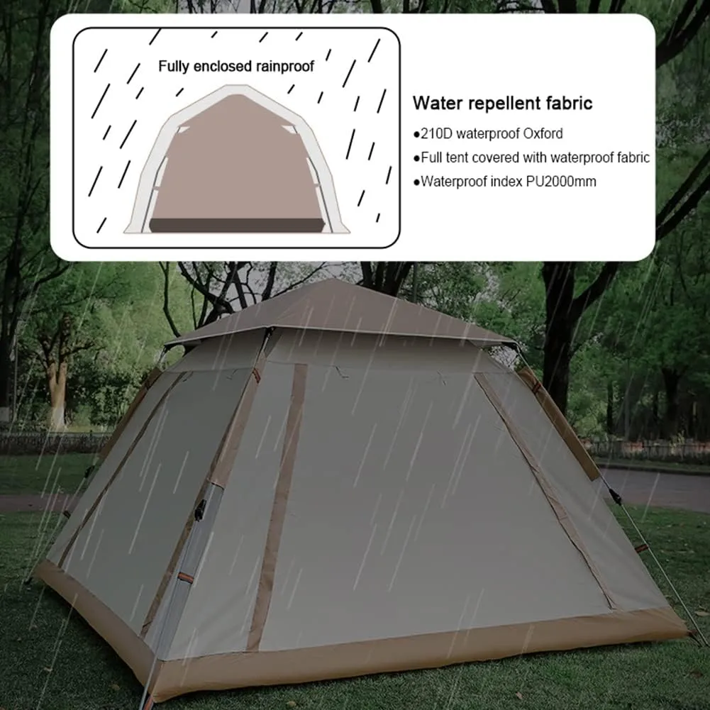 Family Camping Tent for 3-4 Persons, 60 Seconds Setup, Waterproof Windproof Tent with Rain Roof, Instant Cabin Tent for Camping, Hiking,