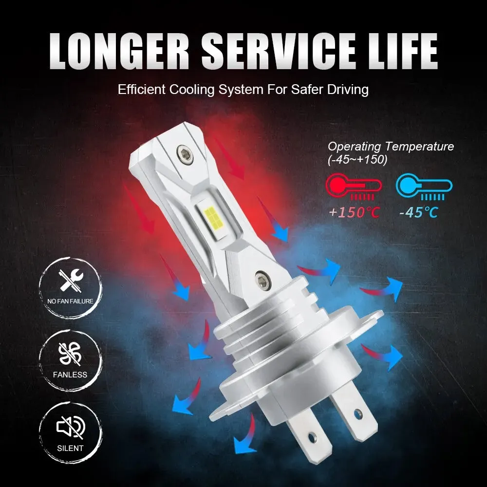 Fanless H7 LED Headlight Bulbs 1:1 Mini Size 18000LM 6000K Wireless 12V CSP Chips
