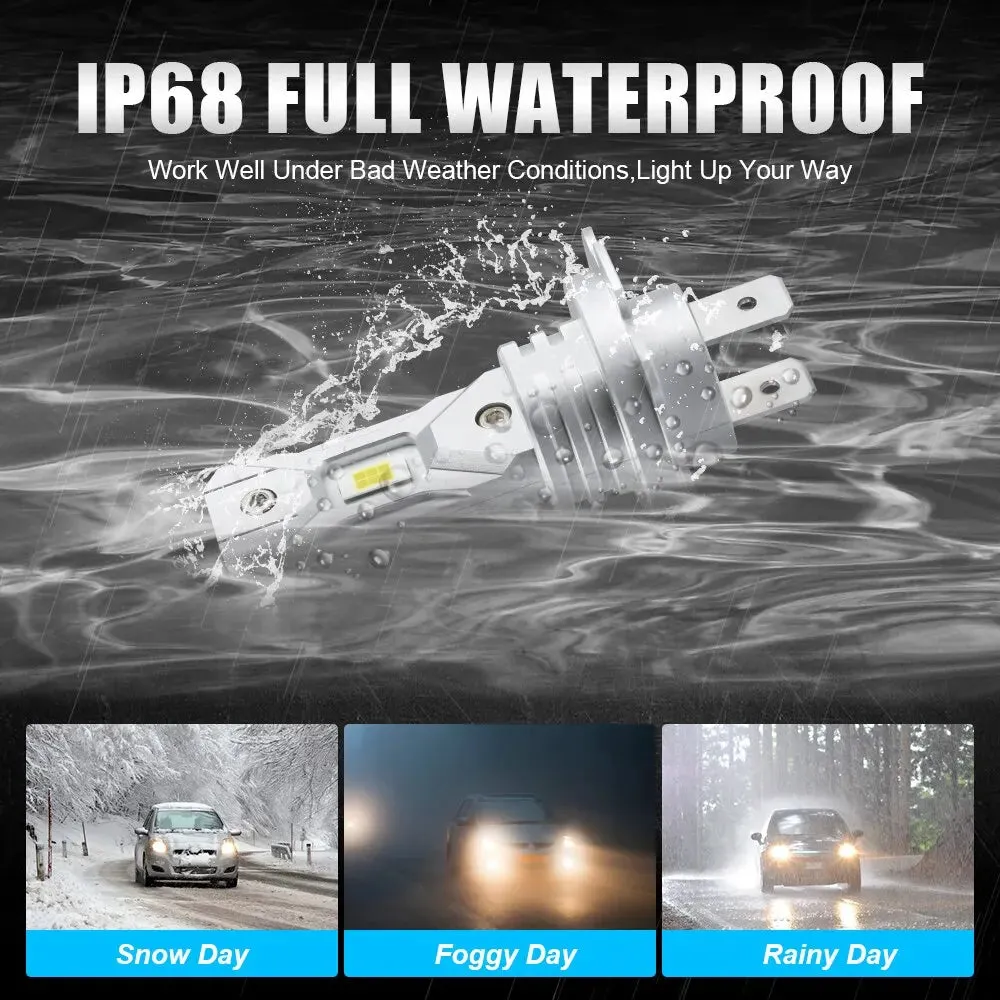 Fanless H7 LED Headlight Bulbs 1:1 Mini Size 18000LM 6000K Wireless 12V CSP Chips