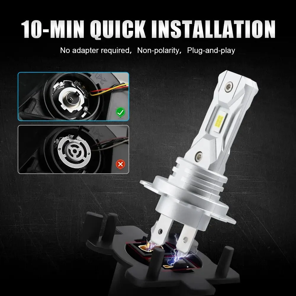 Fanless H7 LED Headlight Bulbs 1:1 Mini Size 18000LM 6000K Wireless 12V CSP Chips