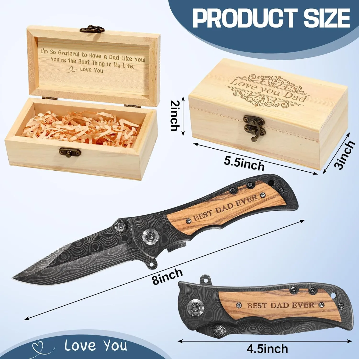 Father's Day Anniversary Keepsake Gifts for Him Engraved Pocket Knife with a Gift Box Happy Tin Anniversary Customized Wedding Birthday Father's Day Gifts for Men Husband