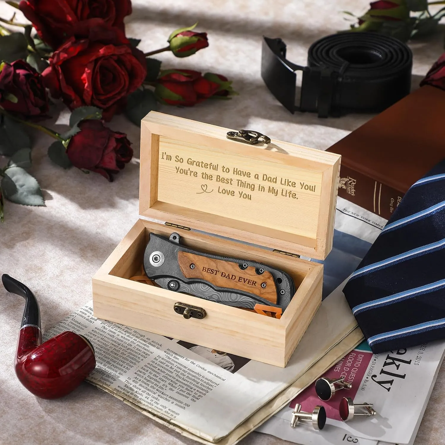 Father's Day Anniversary Keepsake Gifts for Him Engraved Pocket Knife with a Gift Box Happy Tin Anniversary Customized Wedding Birthday Father's Day Gifts for Men Husband