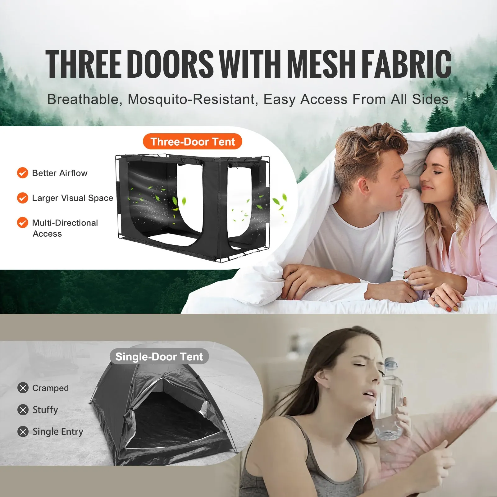 (FINAL PRICES ARE LOWER ON OUR SITE!) VEVOR 3 Doors Bed Tent Breathable Tent 70% Blackout with 0.37 in Fiber Poles