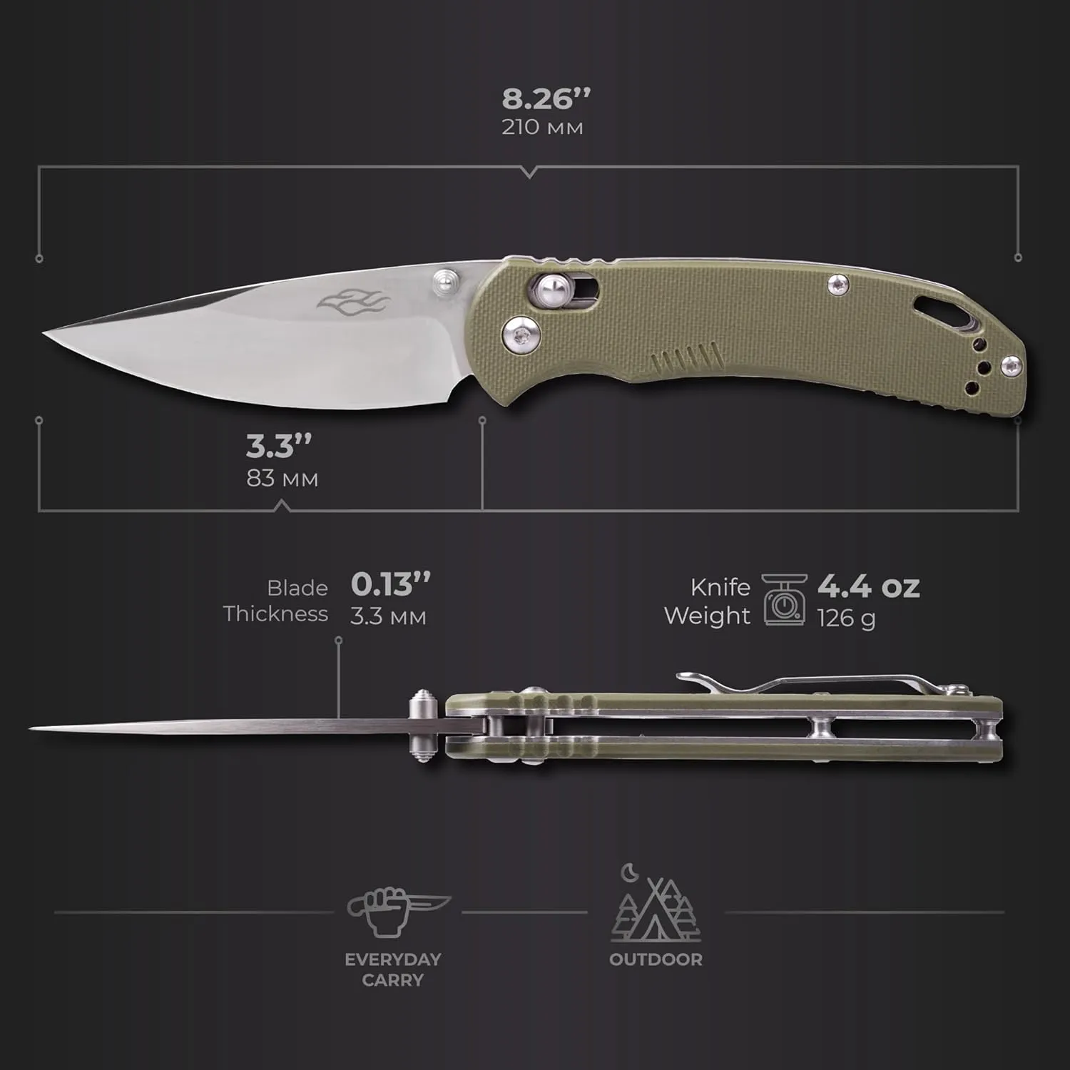 Firebird GANZO F753M1 Pocket Folding Knife Anti-Slip G-10 Handle with Clip 440C Stainless Steel Blade Camping Hunting Gear Fishing Folder Outdoor EDC Knife (Green)