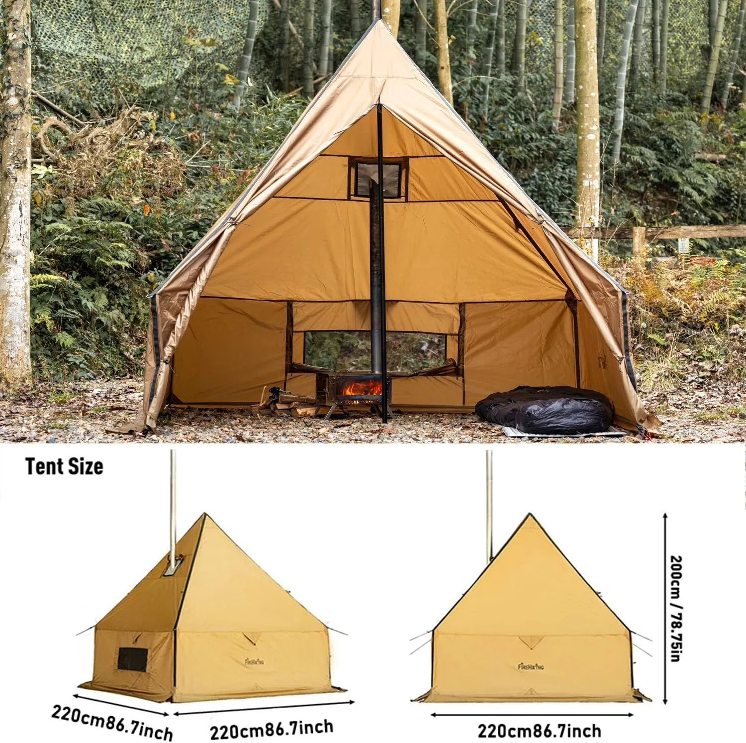 FIREHIKING Camping Hot Tent with Stove Jack Yurt Tent Outdoor Wall Tent Teepee Tent with Snow Skirt