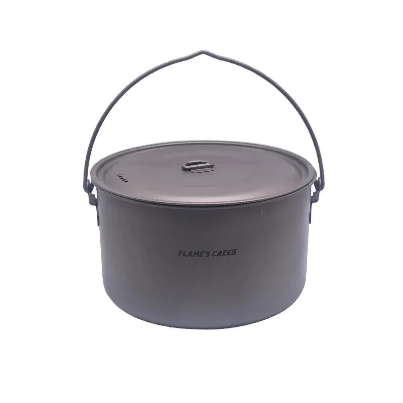 FLAME'S CREED 1100ml 1950ml Ultralight Outdoor Camping Titanium Pot & pan Cooking Pot fry pan Titanium Cookware Sets Pot
