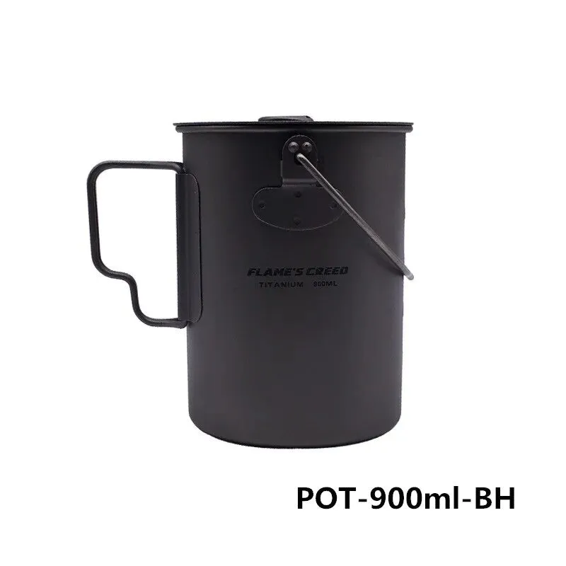 FLAME'S CREED 1100ml 1950ml Ultralight Outdoor Camping Titanium Pot & pan Cooking Pot fry pan Titanium Cookware Sets Pot