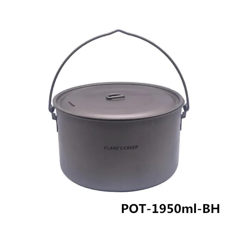 FLAME'S CREED 1100ml 1950ml Ultralight Outdoor Camping Titanium Pot & pan Cooking Pot fry pan Titanium Cookware Sets Pot