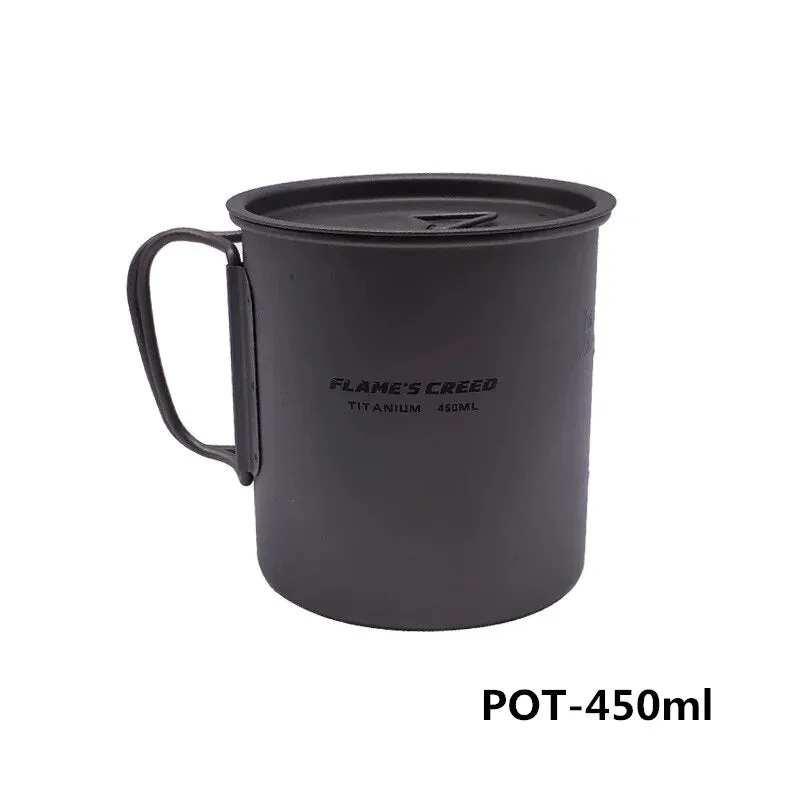 FLAME'S CREED 1100ml 1950ml Ultralight Outdoor Camping Titanium Pot & pan Cooking Pot fry pan Titanium Cookware Sets Pot