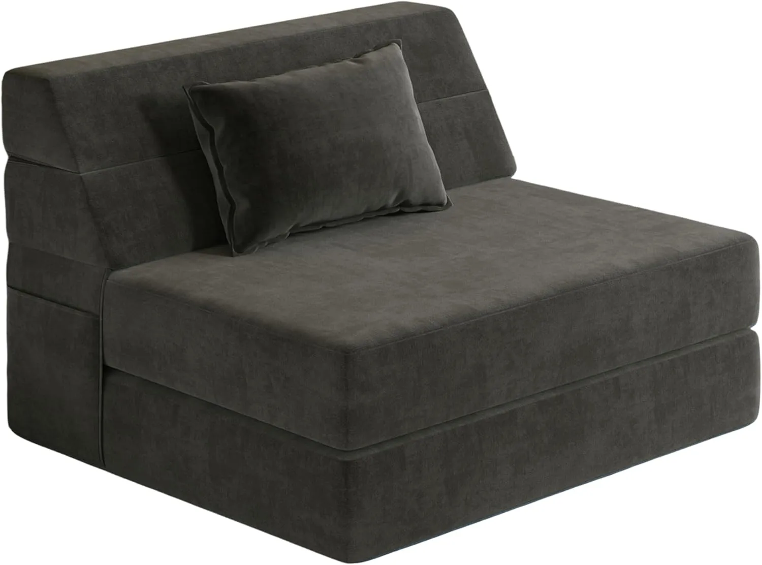 Folding Sofa Bed Convertible Sleeper Chair with Pillow Fold Out Couch Memory Foam Floor Mattress Portable Futon Sofa Bed Lazy Sofa for Living Room/Dorm/Guest Room/Home Office, Single, Dark Grey
