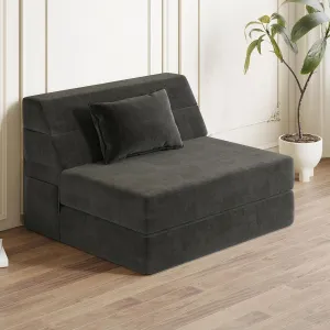 Folding Sofa Bed Convertible Sleeper Chair with Pillow Fold Out Couch Memory Foam Floor Mattress Portable Futon Sofa Bed Lazy Sofa for Living Room/Dorm/Guest Room/Home Office, Single, Dark Grey