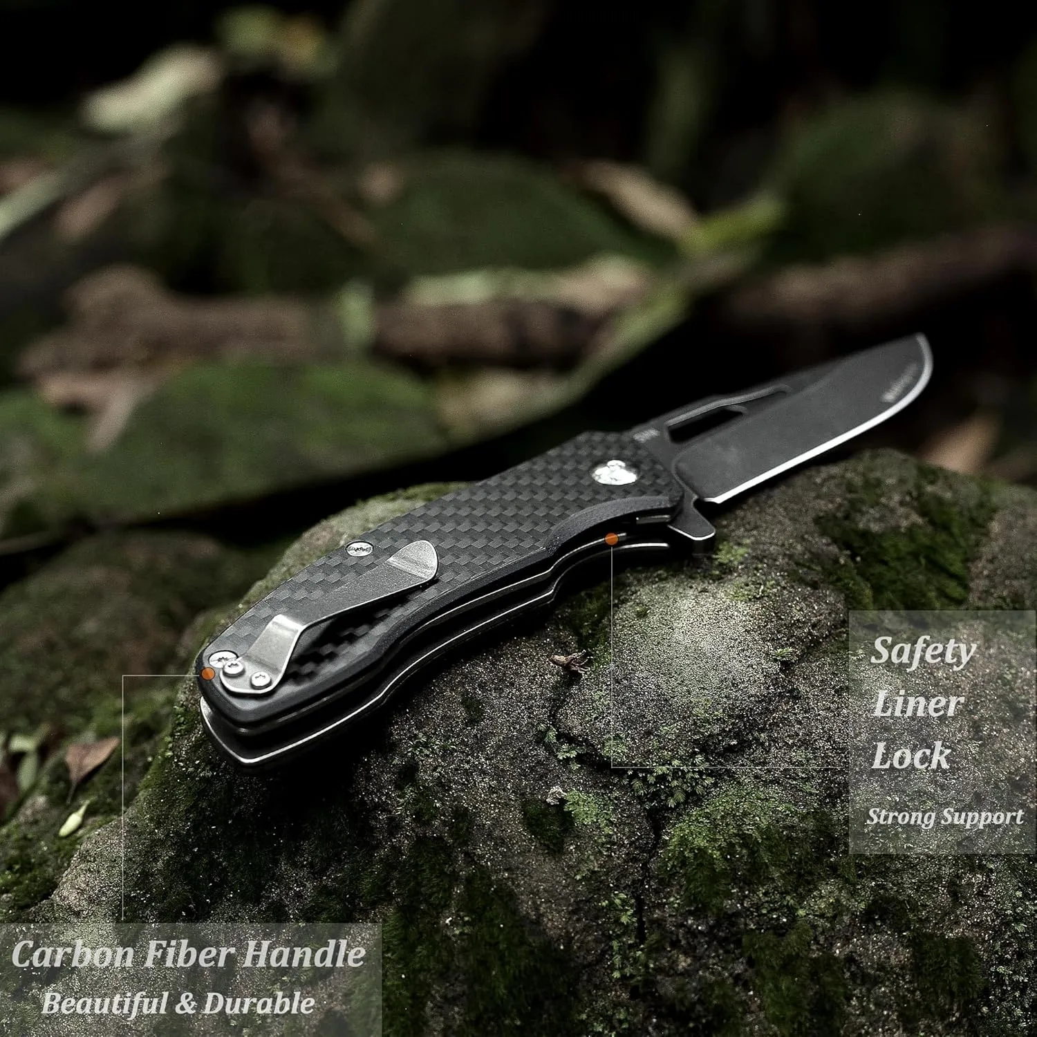 Folding Tactical Knife - Carbon Fiber Handle Liner Lock, S35VN Powder Steel Sharp Blade - 3.35'' Pocket Knife for Fishing Hiking Hunting Survival, Personalized Gifts. Eagleye Series