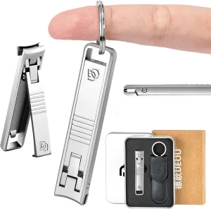 Folding Ultra-Thin Nail Clippers, Anti-Splash Mini Stainless Steel Manicure Tool, take with You When Traveling, own Nail File, Men's and Women's Gifts (Portable Nail Clippers   Leather case)