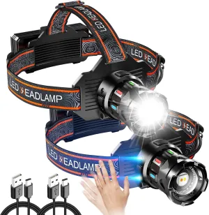 Foleto Rechargeable Headlamp 900 Lumens, LED Head Lamp Super Bright with Motion Sensor, Dual Chips Warm and Cold Light, 6 Light Modes, IPX6 Waterproof, LED Headlight for Adults Hiking Camping