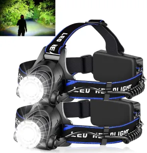 Foleto Rechargeable LED Headlamp, 600 Lumen Bright Head Lamp with 3 Modes, IPX4 Waterproof, 90° Adjustable, Zoomable Headlight for Outdoor Camping, Running, Hiking (Blue)