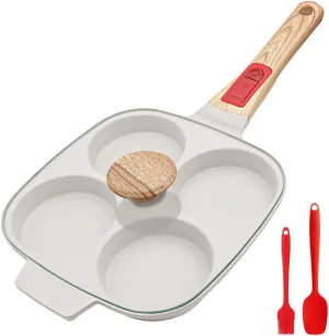 Fried Egg Pan with Detachable Handle, Nonstick Egg Frying Pan with Lid Induction 4 Cup Omelette Pan - White