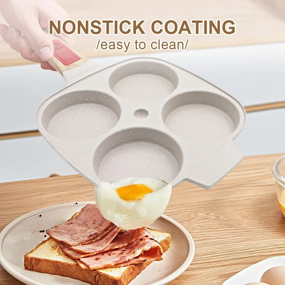 Fried Egg Pan with Detachable Handle, Nonstick Egg Frying Pan with Lid Induction 4 Cup Omelette Pan - White