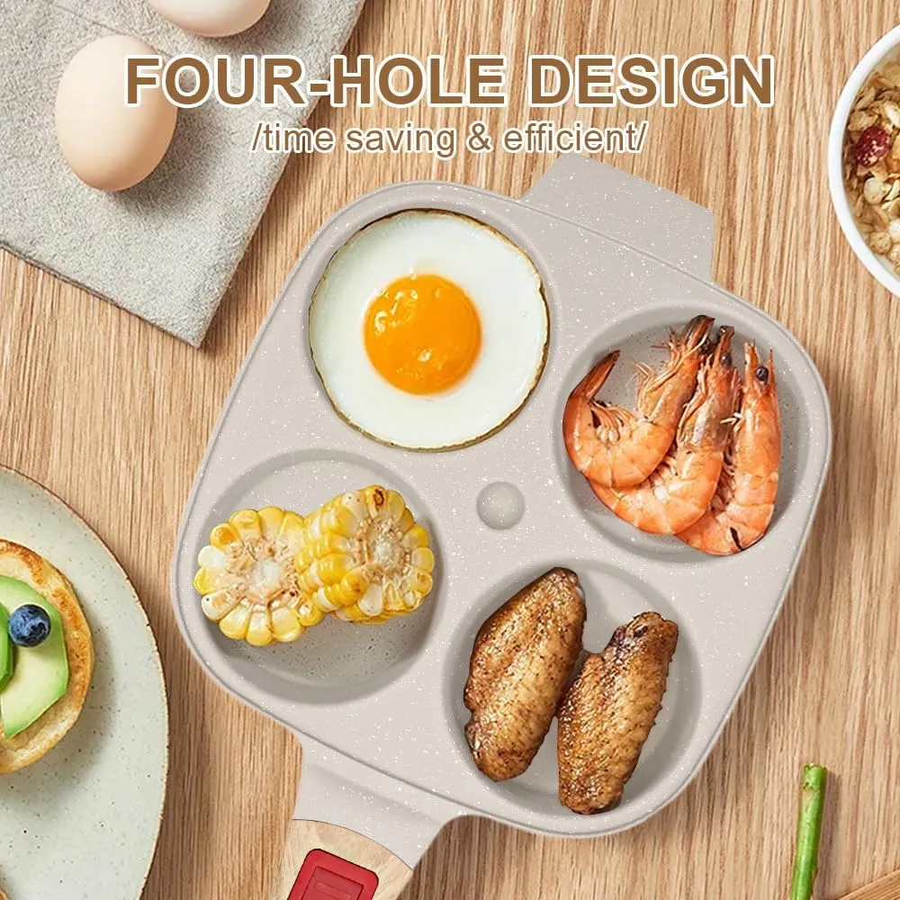 Fried Egg Pan with Detachable Handle, Nonstick Egg Frying Pan with Lid Induction 4 Cup Omelette Pan - White