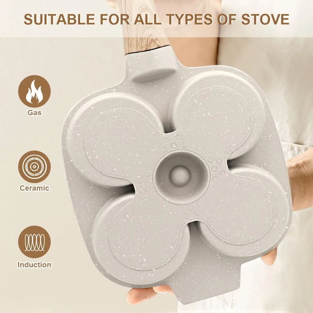 Fried Egg Pan with Detachable Handle, Nonstick Egg Frying Pan with Lid Induction 4 Cup Omelette Pan - White