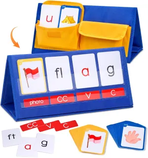 Gamenote Word Building Desktop Pocket Chart - CVCC & CCVC Word Phonics Game，Sight Words Flash Cards Kindergarten Classroom Must Haves，Blending Board for Kids Learning Reading and Spelling