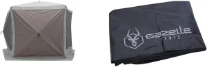 Gazelle GAZL-GA104 Waterproof Gazebo Tent Three Wind Screen Panel in Desert Brown, (Tent Not Included) & G5 5-Sided Gazebo Footprint, 300D, Waterproof Ground Tarp, 5 Tack Down Stakes, GA107