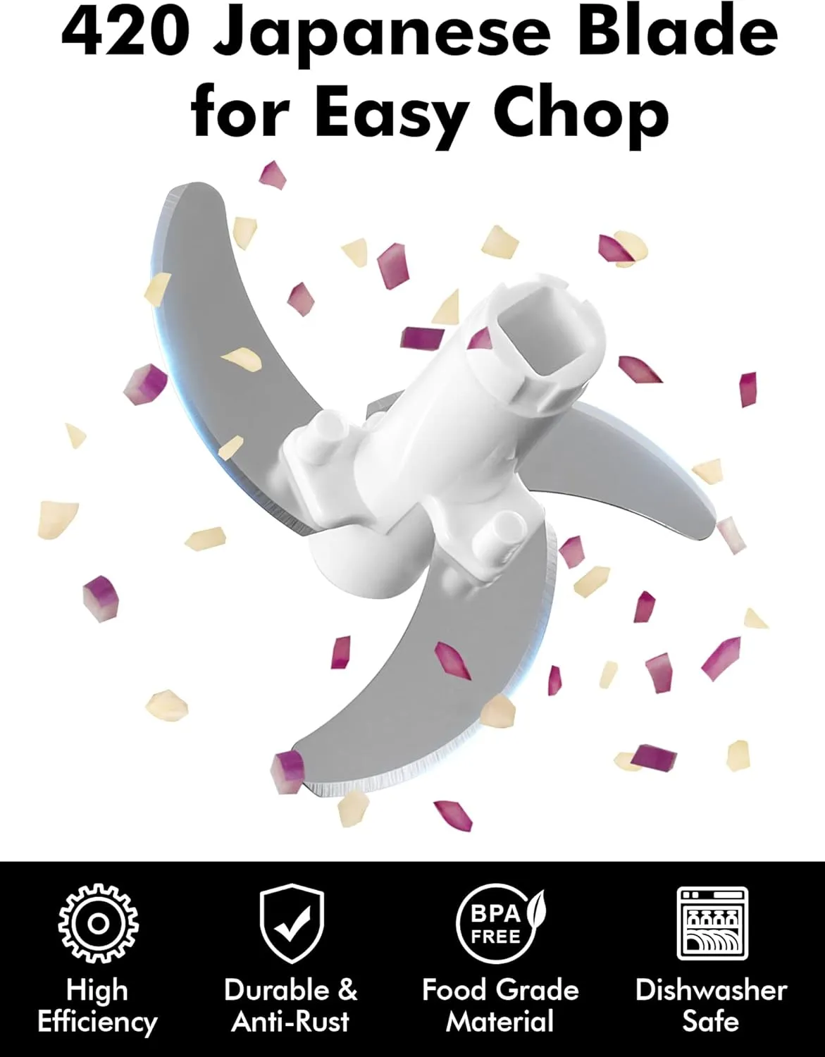 GDL Food Chopper, Pull Onion Chopper Dicer, Hand Powered Food Chopper, Fast Cutting Hand Chopper Mincer for Oinon, Garlic, Nut, 3.4 Cups 0.8L, White