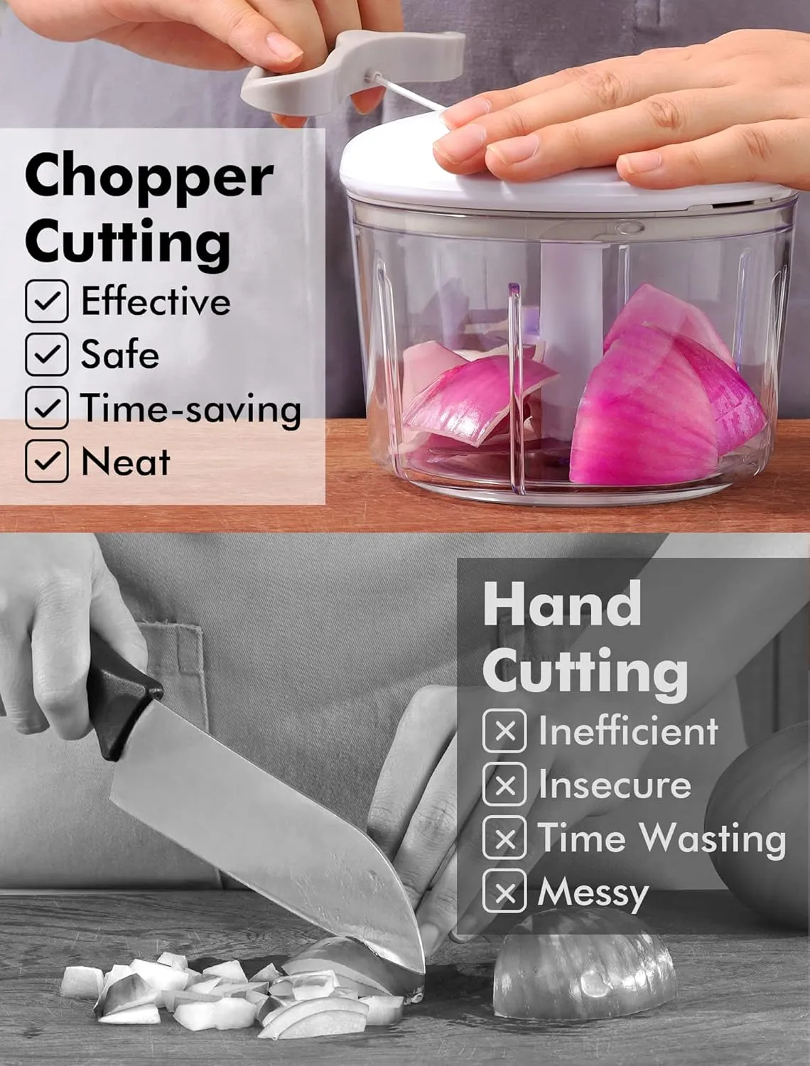 GDL Food Chopper, Pull Onion Chopper Dicer, Hand Powered Food Chopper, Fast Cutting Hand Chopper Mincer for Oinon, Garlic, Nut, 3.4 Cups 0.8L, White