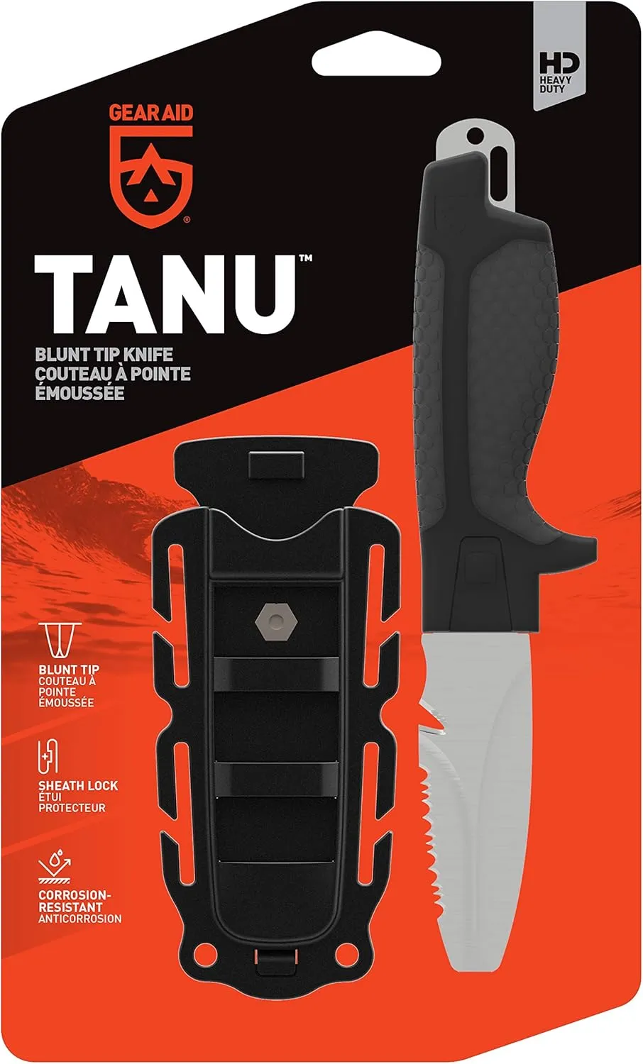 GEAR AID Tanu Dive and Rescue Knife with Sheath, 3” Blunt Tip Blade