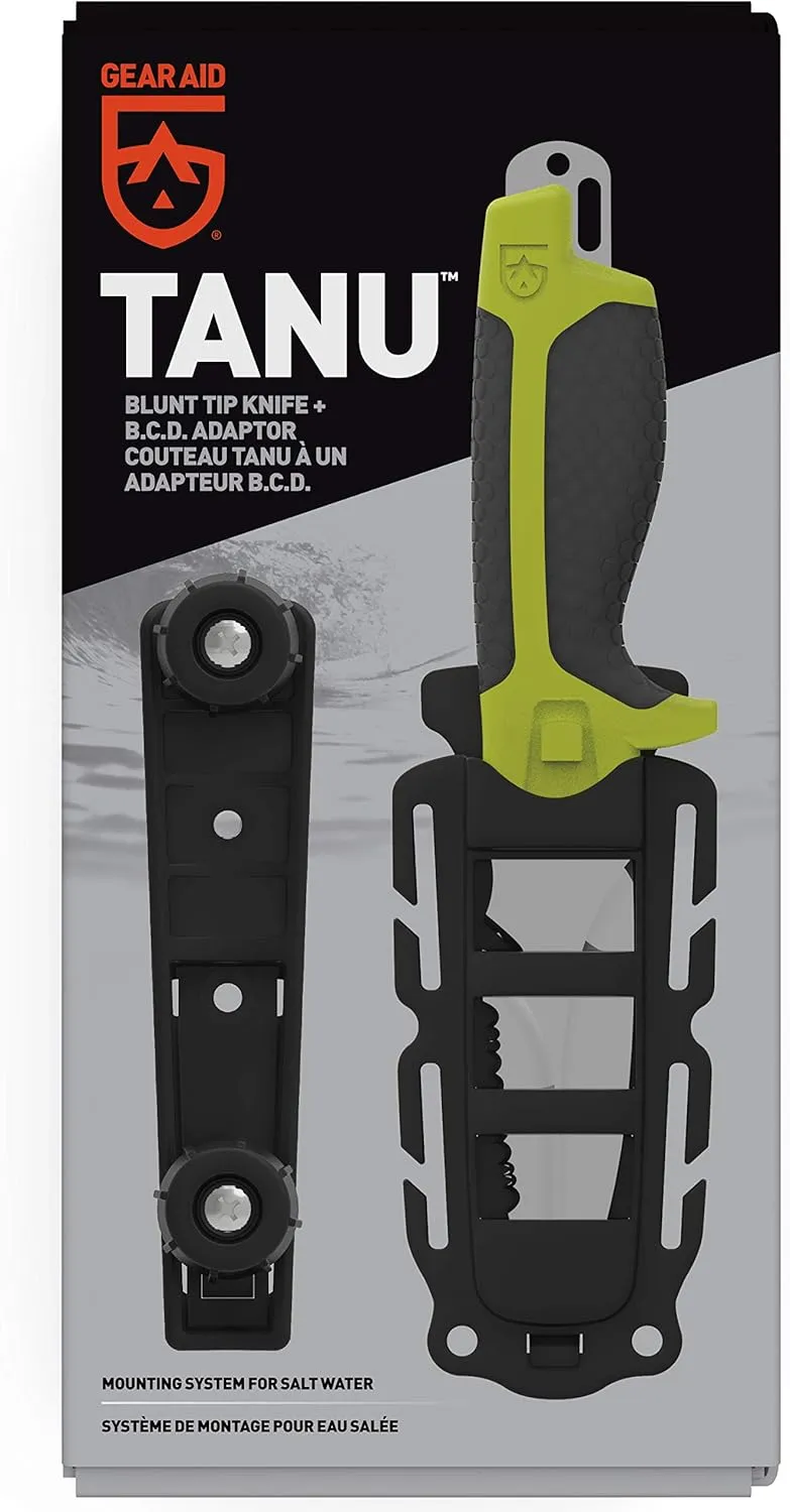 GEAR AID Tanu Dive and Rescue Knife with Sheath, 3” Blunt Tip Blade