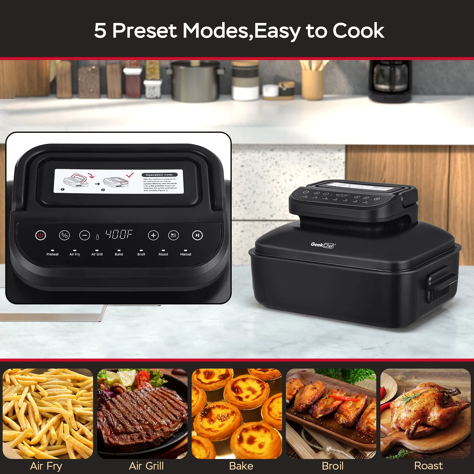 Geek Chef 7 In1 Smokeless Electric Indoor Grill With Air Fry,