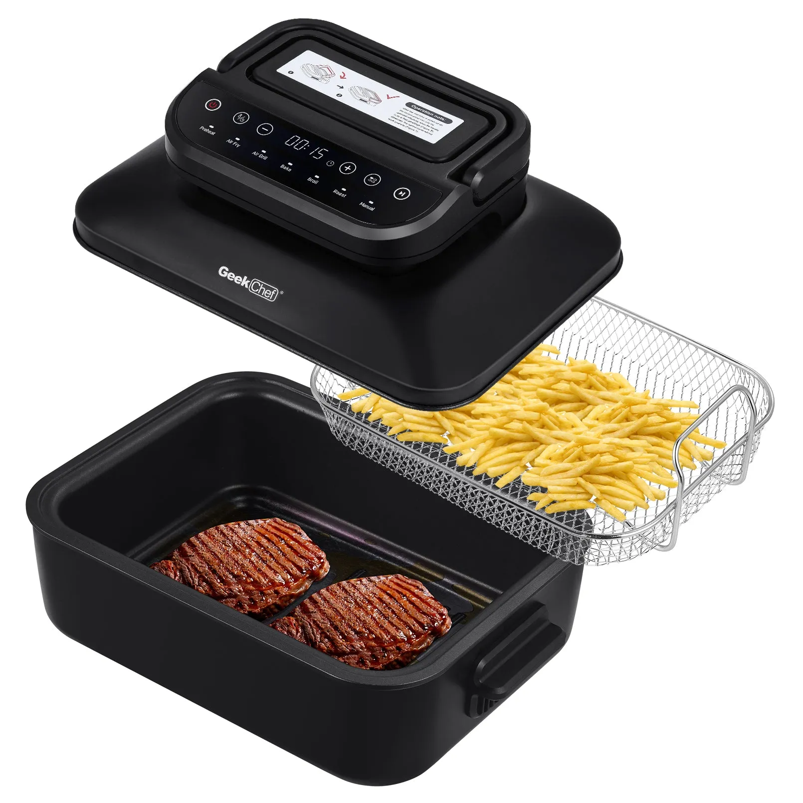 Geek Chef 7 In1 Smokeless Electric Indoor Grill With Air Fry,