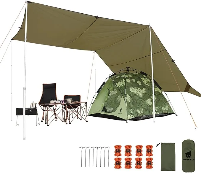GEERTOP 17 × 10 ft Large Camping Tent Tarp Outdoor Waterproof Flame Retardant Hammock Rain Fly Backpacking Tent Tarp Shelter for Hiking Travel Picnic(Not includes Poles)