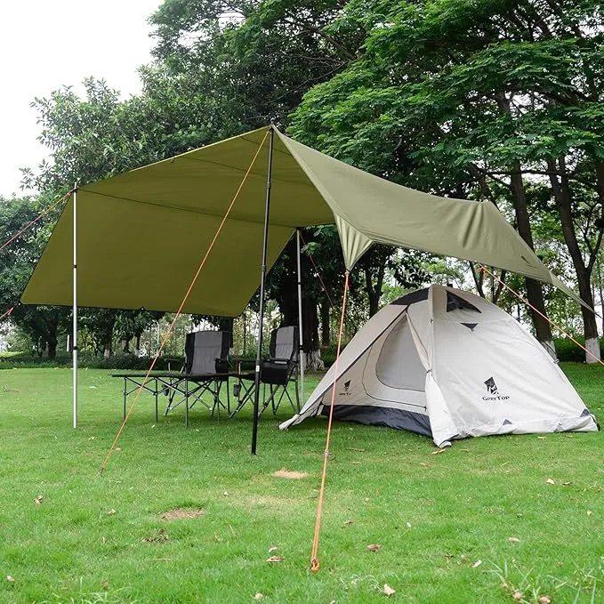 GEERTOP 17 × 10 ft Large Camping Tent Tarp Outdoor Waterproof Flame Retardant Hammock Rain Fly Backpacking Tent Tarp Shelter for Hiking Travel Picnic(Not includes Poles)