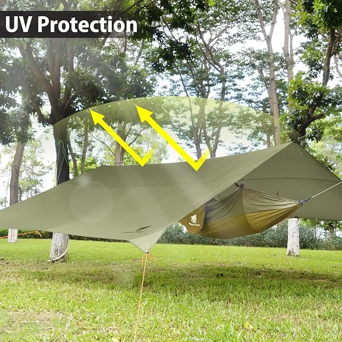 GEERTOP 17 × 10 ft Large Camping Tent Tarp Outdoor Waterproof Flame Retardant Hammock Rain Fly Backpacking Tent Tarp Shelter for Hiking Travel Picnic(Not includes Poles)