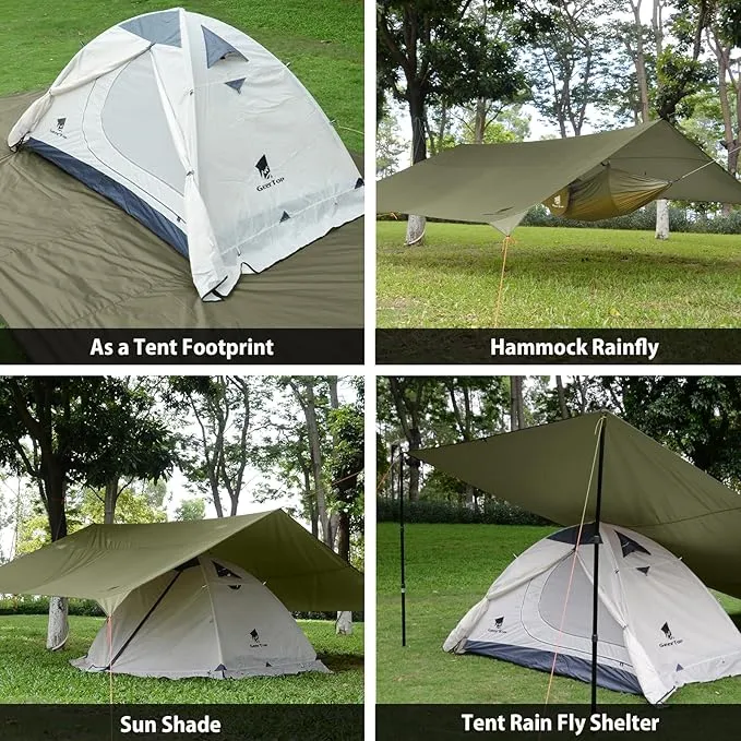 GEERTOP 17 × 10 ft Large Camping Tent Tarp Outdoor Waterproof Flame Retardant Hammock Rain Fly Backpacking Tent Tarp Shelter for Hiking Travel Picnic(Not includes Poles)