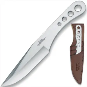 Gil Hibben Large Throwing Knife Set | One-Piece Stainless Steel Construction | Perfectly Balanced for Throwing | Leather Belt Sheath Included | 8 1/2” Overall Length