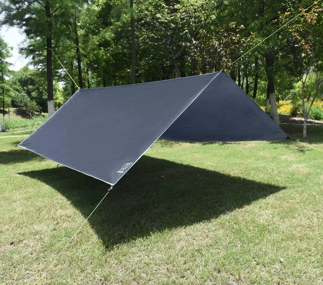 Gold Armour Rainfly Tarp Hammock, Premium 14.7ft/12ft/10ft/8ft Rain Fly Cover, Waterproof Ultralight Camping Shelter Canopy, Survival Equipment Gear Camping Tent Accessories (Gray 12ft x 10ft)