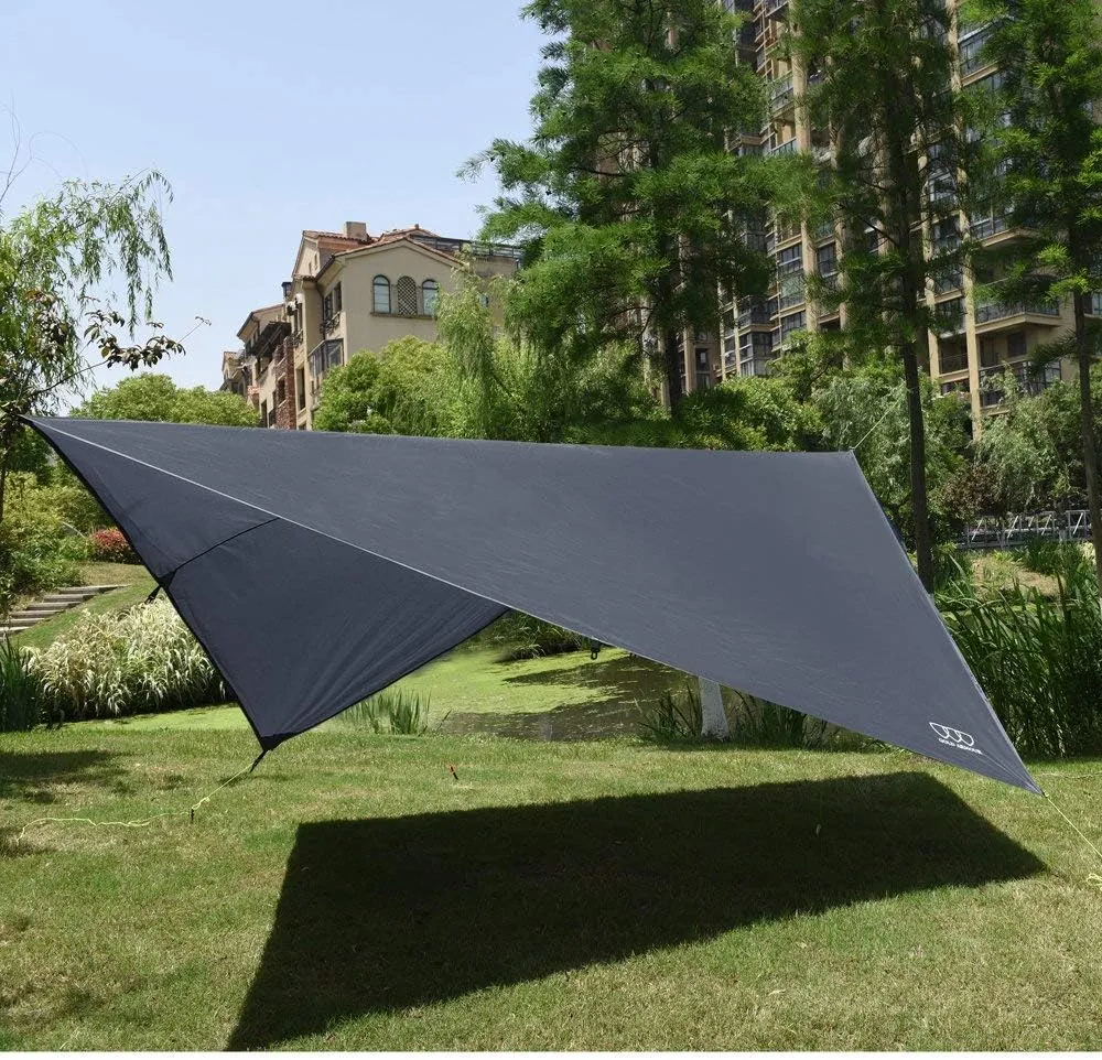 Gold Armour Rainfly Tarp Hammock, Premium 14.7ft/12ft/10ft/8ft Rain Fly Cover, Waterproof Ultralight Camping Shelter Canopy, Survival Equipment Gear Camping Tent Accessories (Gray 12ft x 10ft)