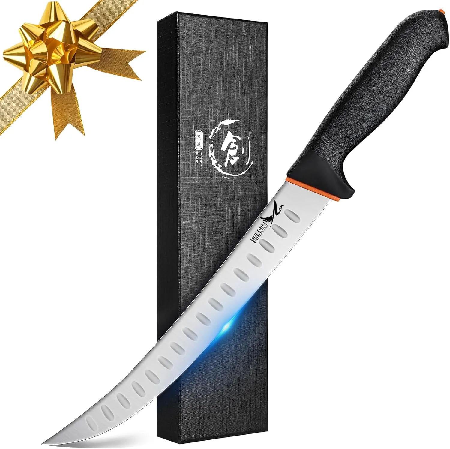 Golden Bird Professional Breaking Knife - 10 Inch Multifunction Butcher Breaking Knife for Meat Cutting, Stainless Steel Cimeter, Razor Sharp Scimitar Knives, Granton Edge Carving Knives