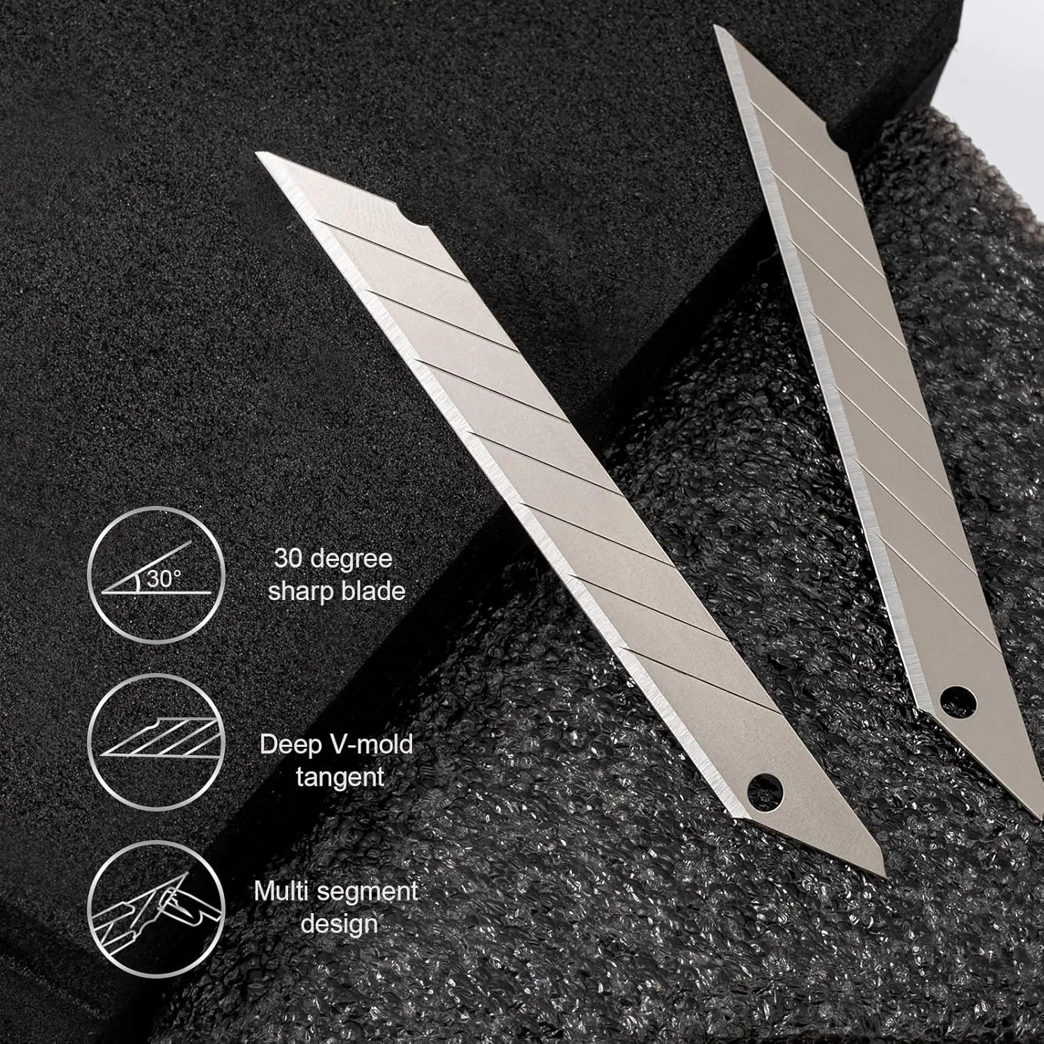 Gomake 100pcs Knife Replacement Blades, 30 Degree Carbon Steel 9mm Snap Off Blades for Retractable Cutting Knives, Hobby, Craft Knife, Box Cutter