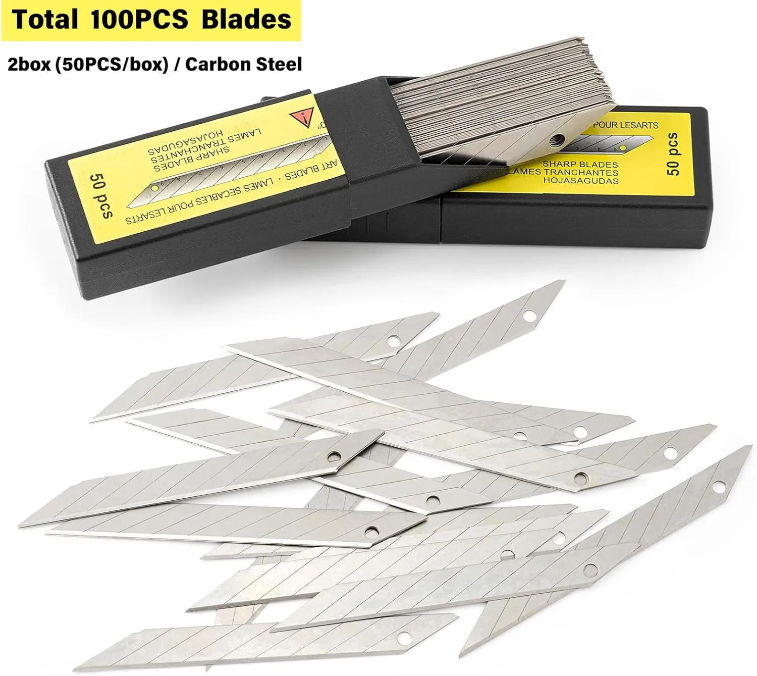 Gomake 100pcs Knife Replacement Blades, 30 Degree Carbon Steel 9mm Snap Off Blades for Retractable Cutting Knives, Hobby, Craft Knife, Box Cutter